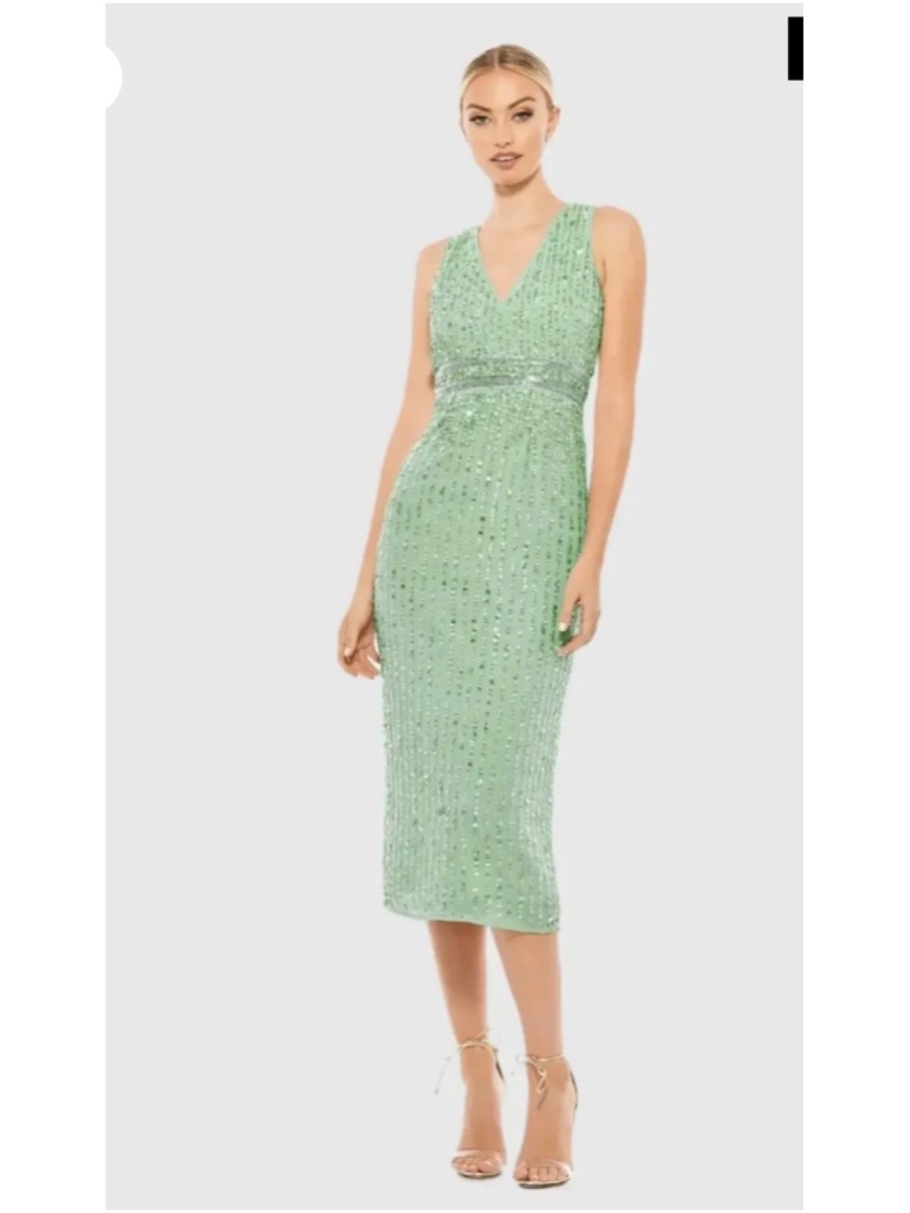 Women's Mac Duggal Midi Dress Size 4 Sage Green Sequin Embellished